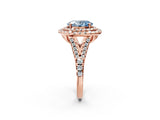 Rose gold Double Halo Fancy Blue Oval  Cut Pave Split Shank Prong Set Ring_17
