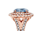 Rose gold Double Halo Fancy Blue Oval  Cut Pave Split Shank Prong Set Ring_20