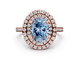 Rose gold Double Halo Fancy Blue Oval  Diamond Pave Band with Four-Prong Setting_43