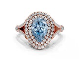 Rose gold Double Halo Fancy Blue Pear Cut Diamond Split Shank Engagement Ring with Four-Prong Setting_3