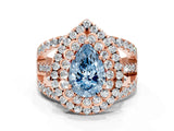 Rose gold Double Halo Fancy Blue Pear Cut Diamond Split Shank Pave Set Ring_3