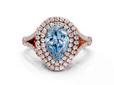 Rose gold Double Halo Fancy Blue Pear  Cut Diamond Split Shank Ring with Four Prong Setting_52