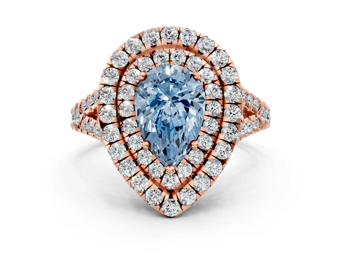 Rose gold Double Halo Fancy Blue Pear  Cut Pave Split Shank Prong Set Ring_15
