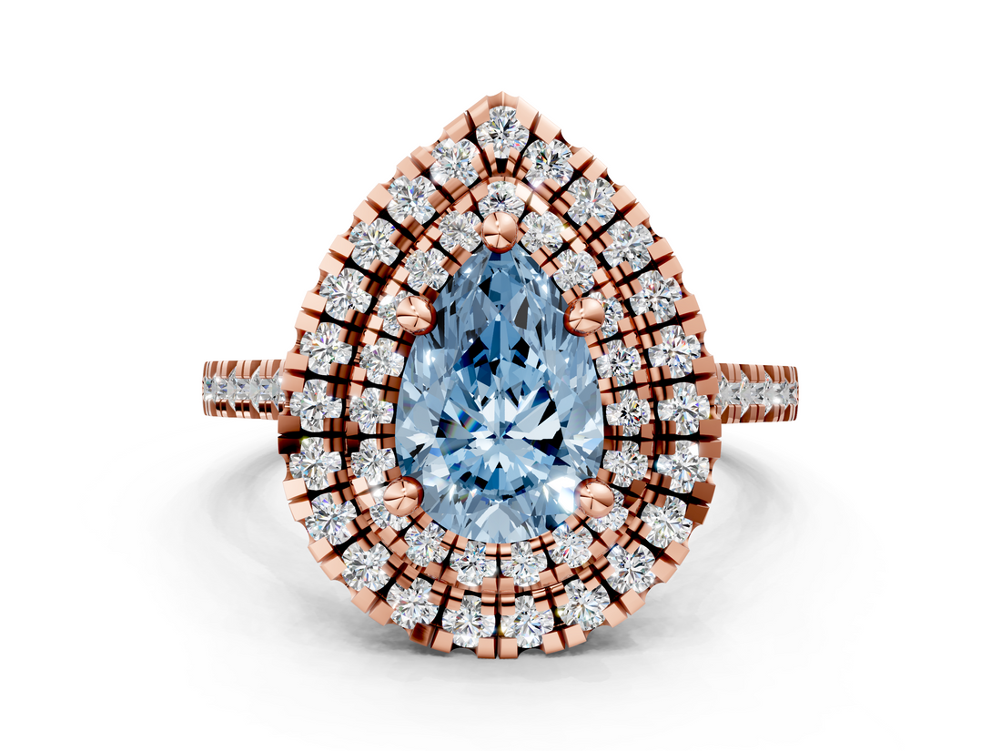 Rose gold Double Halo Fancy Blue Pear  Diamond Pave Band with Four-Prong Setting_44
