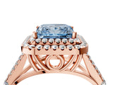 Rose gold Double Halo Fancy Blue Princess -Shaped Split Shank Diamond Ring with Prong Setting_19