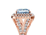 Rose gold Double Halo Fancy Blue Princess -Shaped Split Shank Diamond Ring with Prong Setting_20