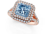 Rose gold Double Halo Fancy Blue Princess Cut Diamond Split Shank Engagement Ring with Four-Prong Setting_4