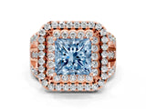 Rose gold Double Halo Fancy Blue Princess Cut Diamond Split Shank Pave Set Ring_3