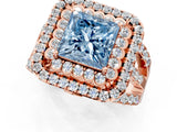 Rose gold Double Halo Fancy Blue Princess Cut Diamond Split Shank Pave Set Ring_4