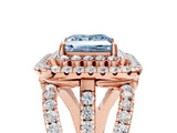 Rose gold Double Halo Fancy Blue Princess Cut Diamond Split Shank Pave Set Ring_8