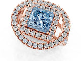 Rose gold Double Halo Fancy Blue Princess Cut Diamond Split Shank Prong Setting Ring_1