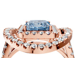 Rose gold Double Halo Fancy Blue Princess Cut Diamond Split Shank Prong Setting Ring_4