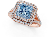 Rose gold Double Halo Fancy Blue Princess  Cut Diamond Split Shank Ring with Four Prong Setting_21