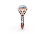 Rose gold Double Halo Fancy Blue Princess  Cut Diamond Split Shank Ring with Four Prong Setting_22