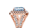 Rose gold Double Halo Fancy Blue Princess  Cut Diamond Split Shank Ring with Four Prong Setting_25