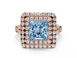 Rose gold Double Halo Fancy Blue Princess  Cut Pave Split Shank Prong Set Ring_15