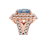 Rose gold Double Halo Fancy Blue Princess  Cut Pave Split Shank Prong Set Ring_20