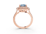 Rose gold Double Halo Fancy Blue Princess  Diamond Pave Band with Four-Prong Setting_51