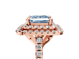 Rose gold Double Halo Fancy Blue Princess  Diamond Pave Band with Four-Prong Setting_53