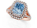 Rose gold Double Halo Fancy Blue Radiant -Shaped Split Shank Diamond Ring with Prong Setting_16