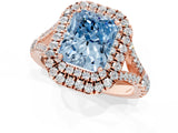Rose gold Double Halo Fancy Blue Radiant Cut Diamond Split Shank Engagement Ring with Four-Prong Setting_4