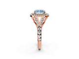 Rose gold Double Halo Fancy Blue Radiant Cut Diamond Split Shank Engagement Ring with Four-Prong Setting_5