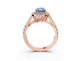 Rose gold Double Halo Fancy Blue Radiant Cut Diamond Split Shank Engagement Ring with Four-Prong Setting_6