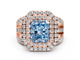Rose gold Double Halo Fancy Blue Radiant Cut Diamond Split Shank Pave Set Ring_3