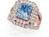 Rose gold Double Halo Fancy Blue Radiant Cut Diamond Split Shank Pave Set Ring_4