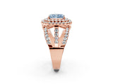 Rose gold Double Halo Fancy Blue Radiant Cut Diamond Split Shank Pave Set Ring_5