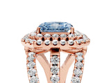 Rose gold Double Halo Fancy Blue Radiant Cut Diamond Split Shank Pave Set Ring_8