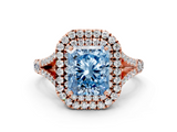 Rose gold Double Halo Fancy Blue Radiant  Cut Diamond Split Shank Ring with Four Prong Setting_21