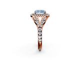 Rose gold Double Halo Fancy Blue Radiant  Cut Diamond Split Shank Ring with Four Prong Setting_23