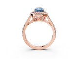 Rose gold Double Halo Fancy Blue Radiant  Cut Diamond Split Shank Ring with Four Prong Setting_24