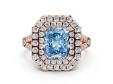 Rose gold Double Halo Fancy Blue Radiant  Cut Pave Split Shank Prong Set Ring_15