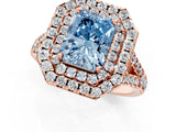 Rose gold Double Halo Fancy Blue Radiant  Cut Pave Split Shank Prong Set Ring_16