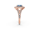 Rose gold Double Halo Fancy Blue Radiant  Cut Pave Split Shank Prong Set Ring_17