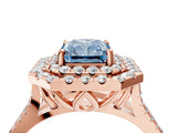 Rose gold Double Halo Fancy Blue Radiant  Cut Pave Split Shank Prong Set Ring_19