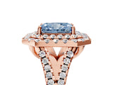 Rose gold Double Halo Fancy Blue Radiant  Cut Pave Split Shank Prong Set Ring_20