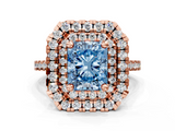 Rose gold Double Halo Fancy Blue Radiant  Diamond Pave Band with Four-Prong Setting_43