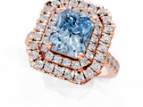 Rose gold Double Halo Fancy Blue Radiant  Diamond Pave Band with Four-Prong Setting_44