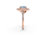 Rose gold Double Halo Fancy Blue Radiant  Diamond Pave Band with Four-Prong Setting_45