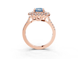 Rose gold Double Halo Fancy Blue Radiant  Diamond Pave Band with Four-Prong Setting_46