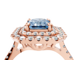 Rose gold Double Halo Fancy Blue Radiant  Diamond Pave Band with Four-Prong Setting_47