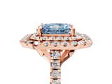 Rose gold Double Halo Fancy Blue Radiant  Diamond Pave Band with Four-Prong Setting_48