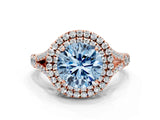 Rose gold Double Halo Fancy Blue Round Cut Diamond Split Shank Engagement Ring with Four-Prong Setting_3