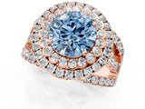 Rose gold Double Halo Fancy Blue Round Cut Diamond Split Shank Pave Set Ring_4