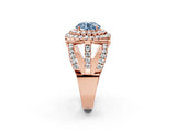 Rose gold Double Halo Fancy Blue Round Cut Diamond Split Shank Pave Set Ring_5