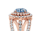 Rose gold Double Halo Fancy Blue Round Cut Diamond Split Shank Pave Set Ring_8