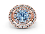 Rose gold Double Halo Fancy Blue Round Cut Diamond Split Shank Prong Setting Ring
